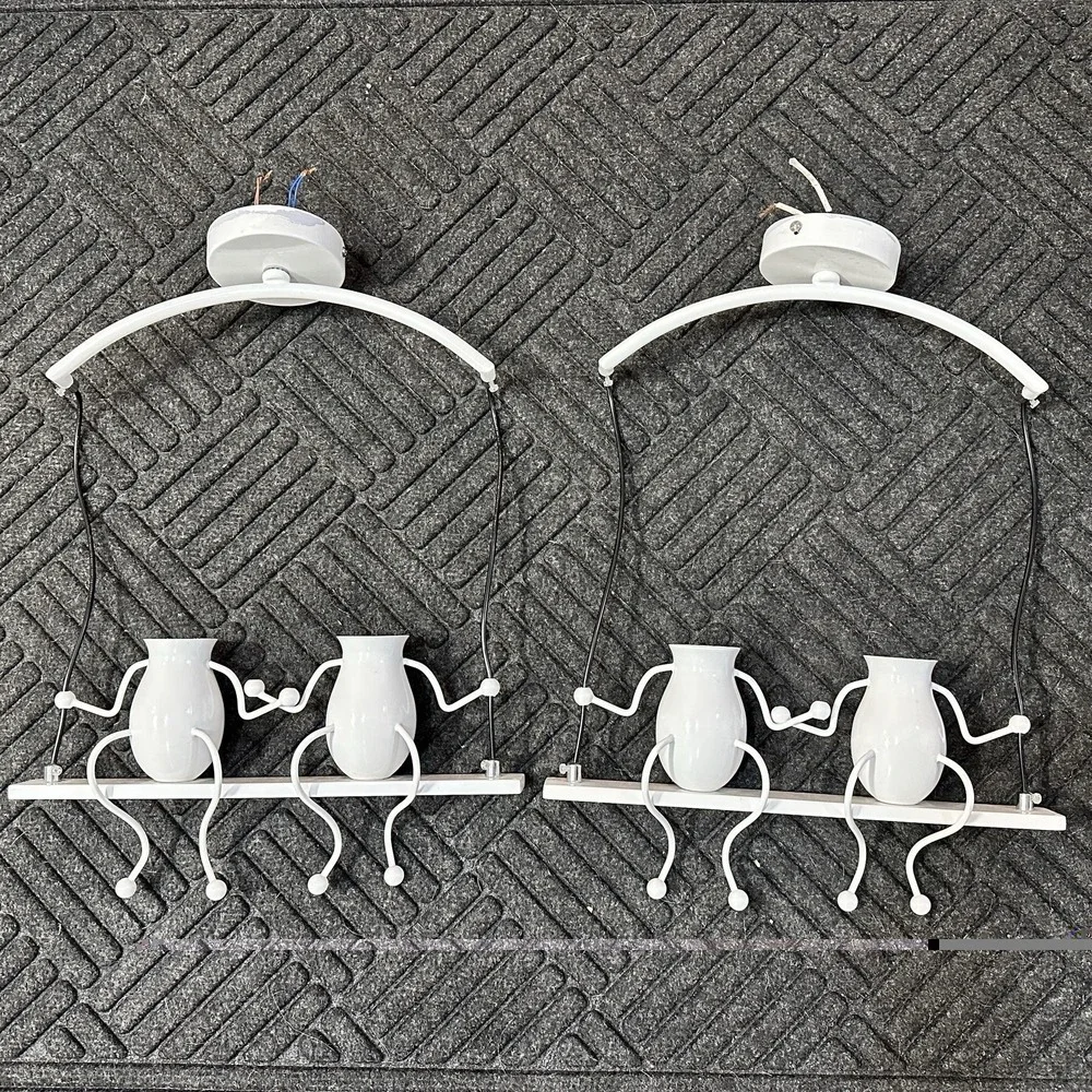 Pair Stick Figure Swing Wall Sconce Lamps 2-Light White Modern Novelty Untested